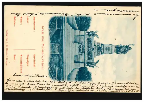 AK Gruss du Monument National - à remplir, RÜDESHEIM 12.2.1902