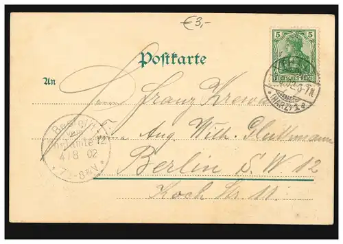 AK Gruss aus dem Bodethal Königruhe, THALE (HARZ) 3.8.1902 nach Berlin 4.8.02