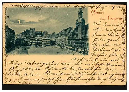 AK Gruss aus Leipzig Markt, 21.7.1899 nach RITTERSGRÜN 21.7.99