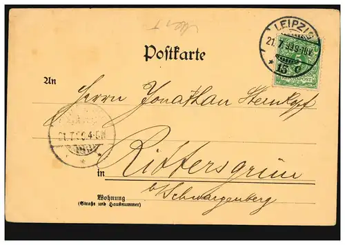 AK Gruss aus Leipzig Markt, 21.7.1899 nach RITTERSGRÜN 21.7.99