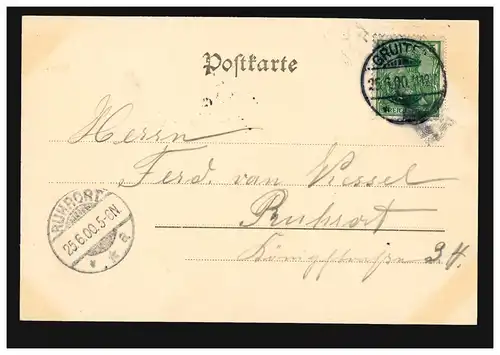 AK Gruss von der Winkelsmühle Restaurateur Hertwig, GRUITEN 25.6.1900 n. RUHRORT