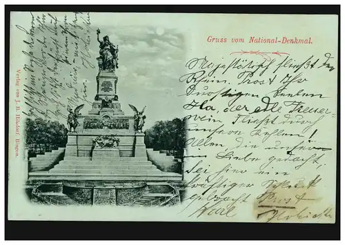 AK Gruss du monument national Frontalanvisu, RÜDESHEIM 10.9.1899