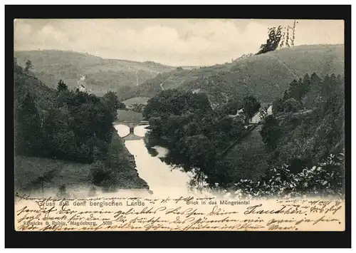 AK Gruss aus dem bergischen Lande Blick in das Müngstental, REMSCHEID 13.7.1903