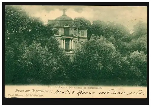 AK Gruss de Charlottenburg Partie am Schlosspark Teeschlösschen, 28.2.1900