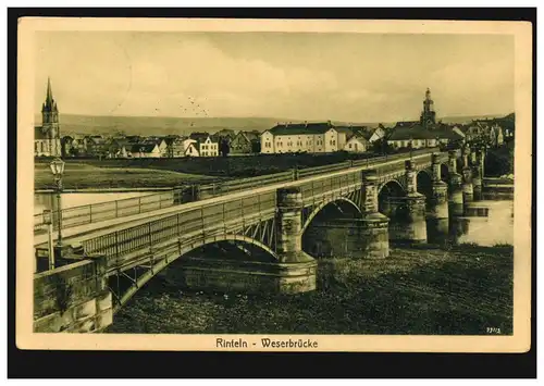 Carte de vue Rinteln Weserbrücke, carte postale de champ RINTELN 23.3.1916