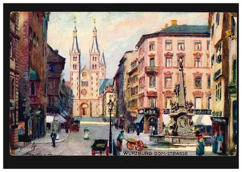 Ansichtskarte Würzburg Dom-Straße, Einkreisstempel WÜRZBURG 28.7.1916
