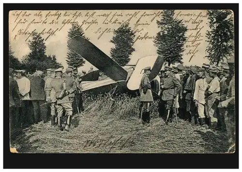 AK Krieg Besichtigung eines abgeschossenen Flugzeuges, Feldpost 18.2.1918