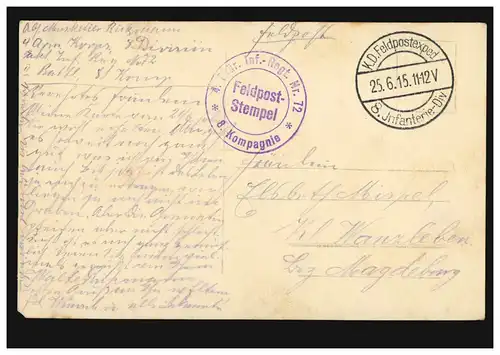 AK Mont de Lorette - La Chapella, Feldpost 4.Thüringer Inf.-Regt. 72 - 25.6.1915