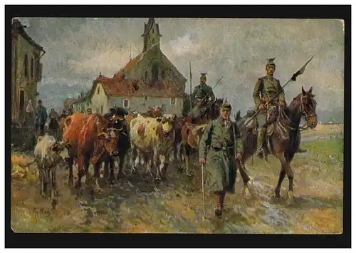 AK guerre 1914/1918 peintures par le professeur Georg Koch élevage, inutilisé