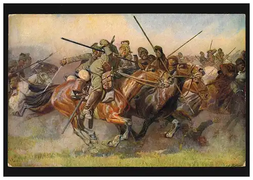 AK Guerre 1914/1918 Peinture d'Alfred Roloff: combat équestre, inutilisé