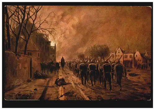 AK guerre 1914/1918 peinture d'Erich Mattschash: Vers le front, inutilisé
