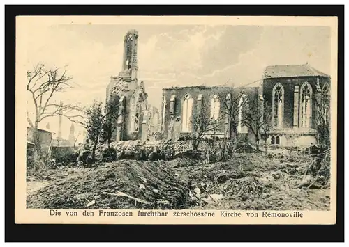 AK Krieg Zerschossene Kirche von Remonoville, ungebraucht