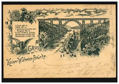 AK Gruss von der Kaiser-Wilhelm-Brücke, REMSCHEID-REINSHAGEN 18.8.1911  