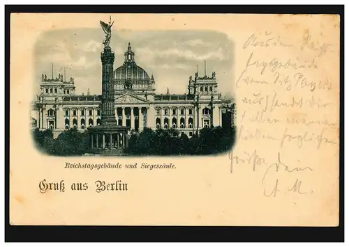 AK Gruss de Berlin Reichstagsbäument und Siegeskoll, POTSDAM 1.10.1897