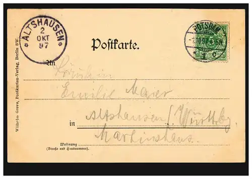 AK Gruss aus Berlin Reichstagsgebäude und Siegessäule, POTSDAM 1.10.1897