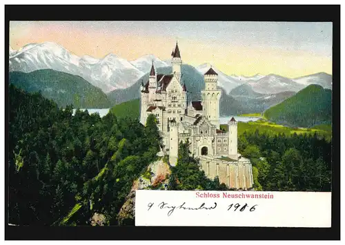 Carte de pré-repas Château Neuschwanstein, manuel 9 septembre 1906, inutilisé