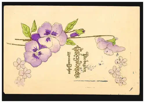 Carte de l'année Nouvel An Trois branches violettes, HAGEN 31.12.1911