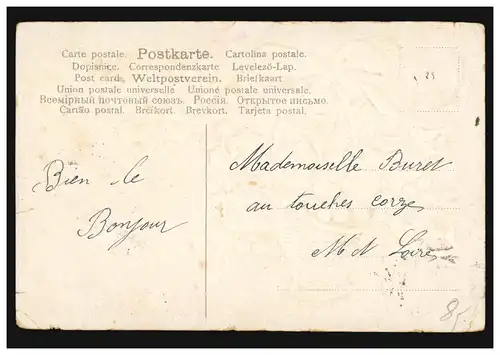 Frankreich Prägekarte Neujahr Korb mit Beeren am Zweig, LORIENT 30.12.1907