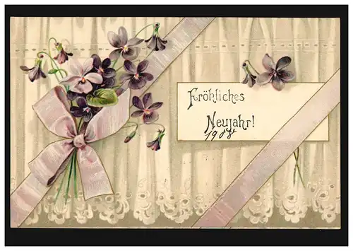 Carte de l'année Videos avec décoration florale, GLADBACH MINISTRE 31.12.1902