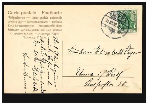 Carte de l'année Videos avec décoration florale, GLADBACH MINISTRE 31.12.1902