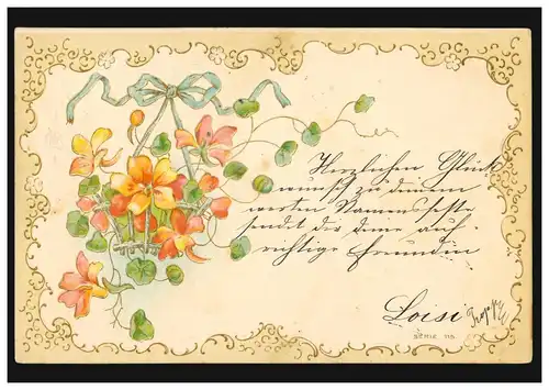 Österreich Prägekarte Hängender Blumenkorb, nach WIEN 1901