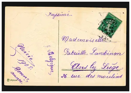 France Carte de présentation Félicitations au costard de violette, ROUBAIX 30.12.1907