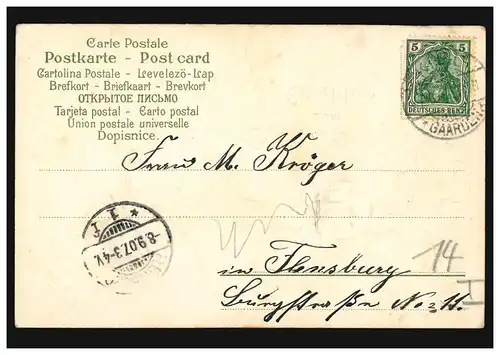 Carte d'anniversaire de la chance de girlande, KIEL-GAARDEN 7.9.1907