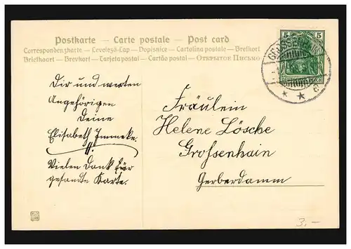 Carte de l'année Nouvel An bouquet de fleurs dans la cruche, GRAND ENHAIN 1.1.1908