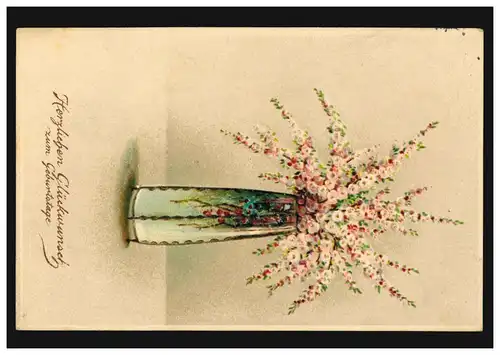 Carte d'anniversaire du bouquet de fleurs dans le Vase, BAD SASSENDORF (KR. SOEST) 4.9.1926