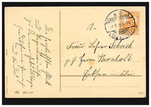 Carte d'anniversaire du bouquet de fleurs dans le Vase, BAD SASSENDORF (KR. SOEST) 4.9.1926