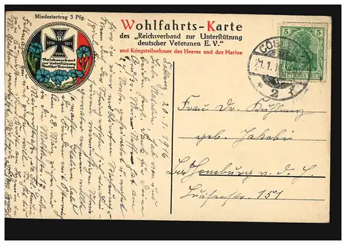 Carte de bien-être des vétérans: Grand amiral Alfred von Tirpitz, COMLENZ 21.1.16