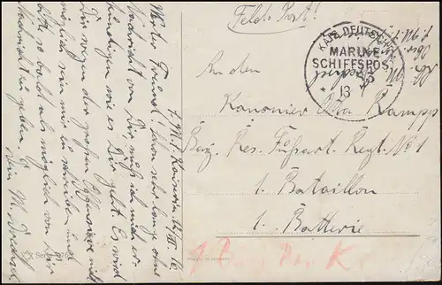 DEUTSCHE MARINE-SCHIFFSPOST No 83 - 13.7.1916 SMS Kaiserin, AK Betende am See