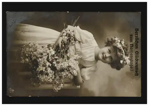 Foto-AK Namenstag Mädchen mit Blumen, HÖNTROP (Kr. Gelsenkirchen) 28.7.1914