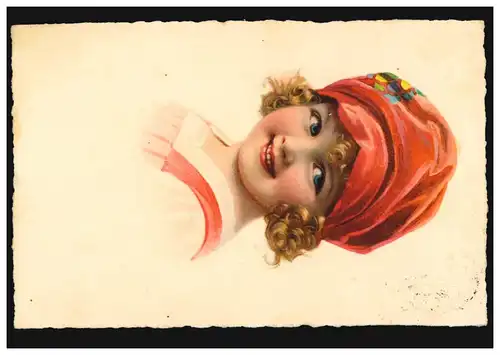 Carte de vue Portrait de fille pour enfants avec bonnet rouge, TAURA 29.10.1928