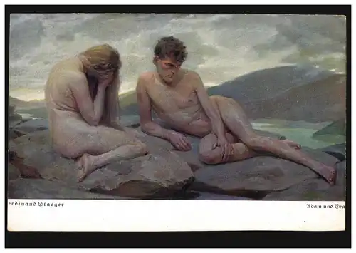 Carte de vue Artiste Ferdinand Staeger: Adam et Eve, inutilisé