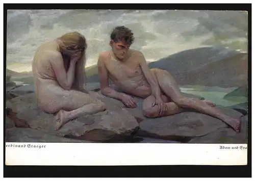 Künstler-Ansichtskarte Ferdinand Staeger: Adam und Eva, ungebraucht