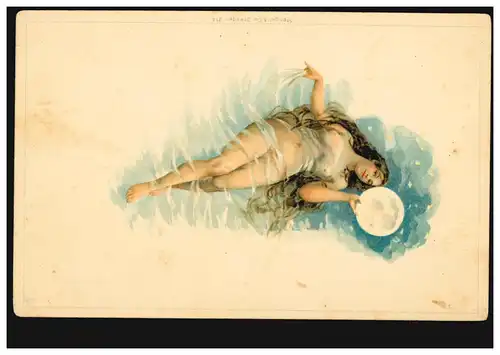 Carte de l'artiste Sirène Nymphe Sire avec la Lune, ORLOV 17.3.1914