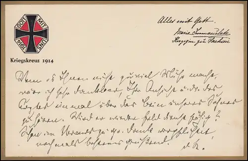 Carte de vue La Croix de guerre - Dieu avec nous en 1914, carte postale DERESDEN 14.4.15