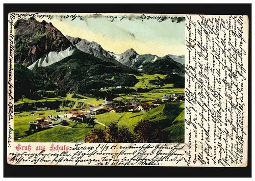 AK Gruss aus Schuls Panorama, TARASP KURHAUS 1.9.1901 nach CLEVE 3.9.01