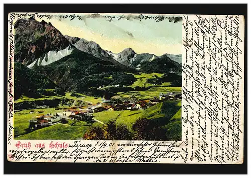 AK Gruss de Schuls Panorama, TARASP KURHAUS 1.9.1901 vers CLEVE 3.9.01