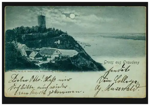 AK Gruss aus Graudenz: Ruine der Ordensburg Graudenz 5.7.1899 nach CÜSTRIN 6.7. 