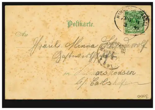 AK Gruss aus Hannover: Ernst-August-Platz per Bahnpost HANNOVER-CASSEL 13.3.1899
