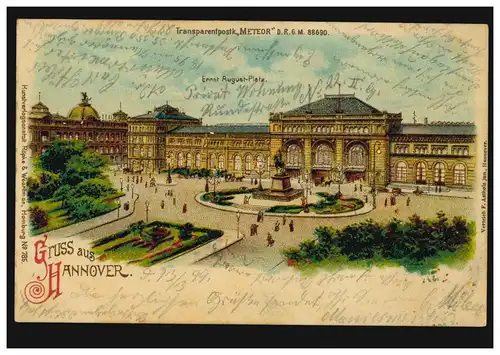 AK Gruss aus Hannover: Ernst-August-Platz per Bahnpost HANNOVER-CASSEL 13.3.1899