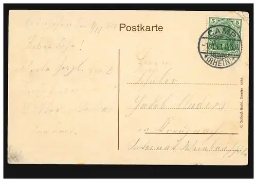 AK Gruss aus Bornhofen: Kloster und Vogel mit Gedicht, CAMP (RHEIN) 1.11.1911