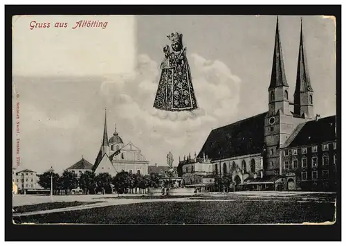 AK Gruss aus Altötting: Kapellplatz mit Gnadenbild, 5.6.1906 WASSERBURG 5.6.06 