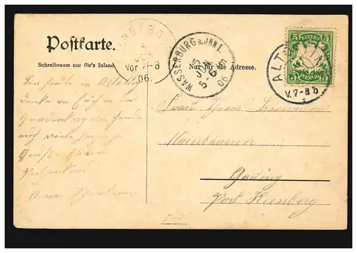 AK Gruss aus Altötting: Kapellplatz mit Gnadenbild, 5.6.1906 WASSERBURG 5.6.06 