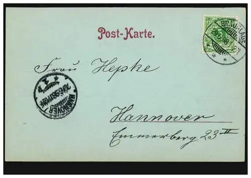 AK Gruss aus der Waldmühle BRAUNLAGE 29.6.1898 nach HANNOVER 29.6.98