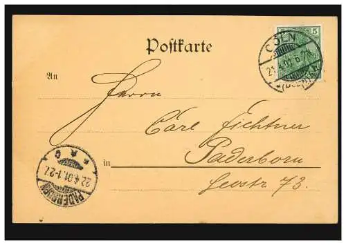 AK Gruss aus Köln: Partie am Hahnentor, CÖLN 21.4.1901 nach PADERBORN 22.4.01