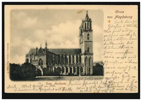 AK Gruss aus Magdeburg: Dom Nordseite, 10.8.1901 nach ILMENAU 11.8.01