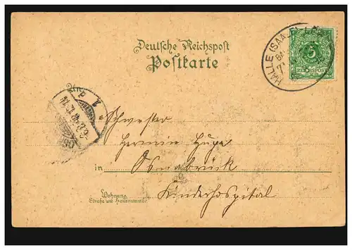 AK Gruss de Hildesheim Panorama, Bahnpost HALLE/SAALE-LÖHNE ZUG 526 - 6.8.1898